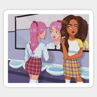 illustration high school girls wearing makeup plaid skirt aesthetic Sticker